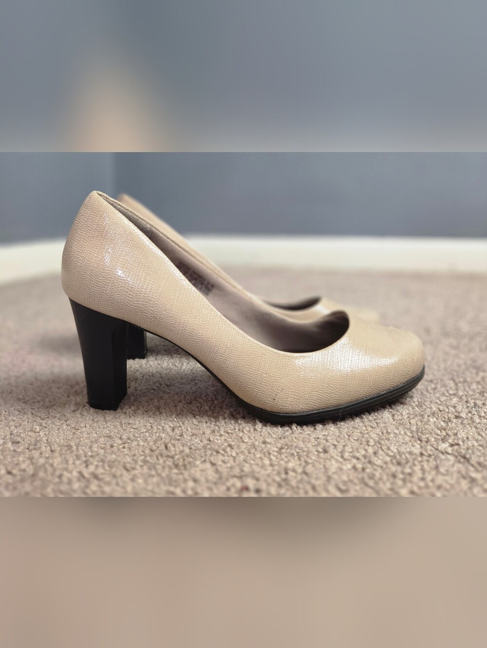 Classic Beige Block Heel Pumps - Women